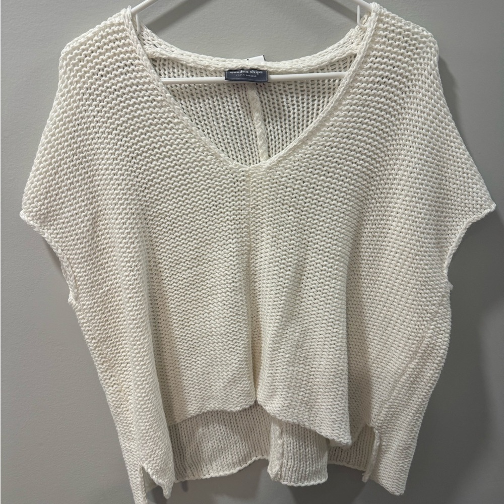 Cream Knit V-Neck Sweater